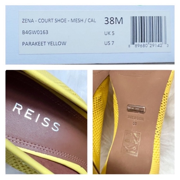 New! REISS “Zena” Mesh Leather Court Shoes Pumps in Parakeet Yellow - Picture 11 of 11